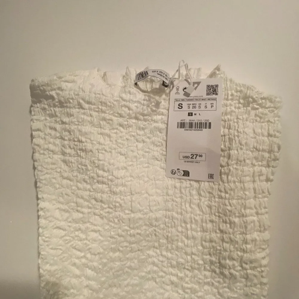 NWT Women's Zara White Short Sleeve Shirt Size Small